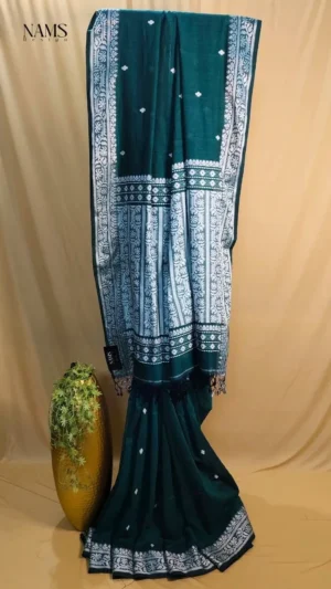 Exquisite Sap Green Cotton Jamdani Saree - Elegant & Unique