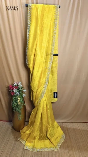 Exquisite Yellow Matka Silk Cutdana Saree – Elegant