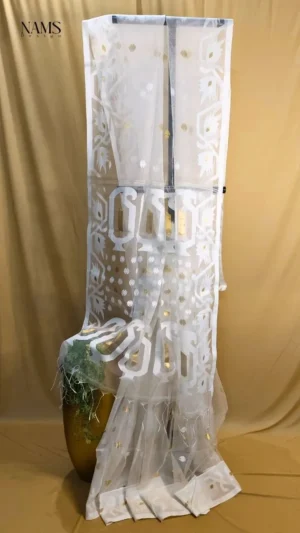 Exquisite White Reshom Jamdani Zari Boota Saree – Elegant