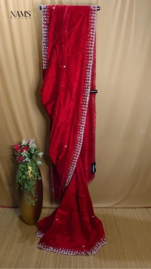 Exquisite Red Matka Silk Cutdana Saree – Elegant Motka Design