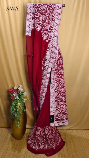 Exquisite Maroon Georgette Floral Saree - Elegant