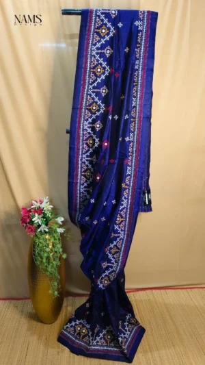 Royal Blue Bangalore Silk Kantha Saree – Exquisite Elegant Handloom