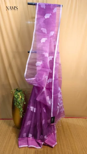 Lavender Reshom Jamdani Saree – Exquisite Elegant Handloom Beauty