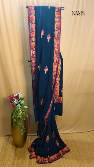 Exquisite Dark Green Georgette Floral Saree – Elegant & Vibrant