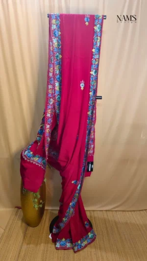 Exquisite Red Georgette Floral Saree – Elegant & Vibrant