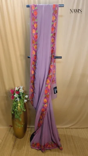 Lavender Georgette Floral Saree - Elegant Multi-Color Design
