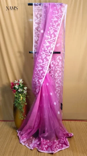 Baby Pink Silk Jamdani Saree – Exquisite Handloom Masterpiece