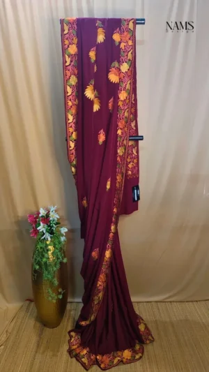 Exquisite Maroon Georgette Floral Saree - Elegant & Vibrant