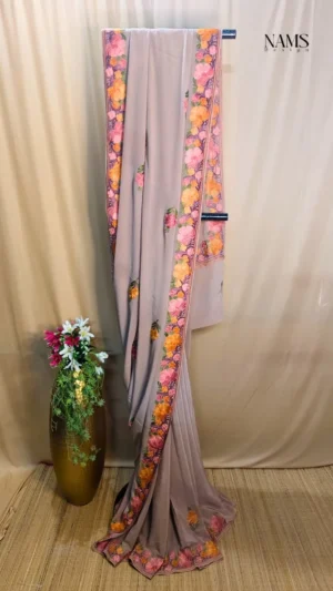 Exquisite Light Brown Georgette Floral Saree - Elegant
