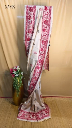 Exquisite Off White Tussar Naksi Kantha Saree – Elegant & Unique
