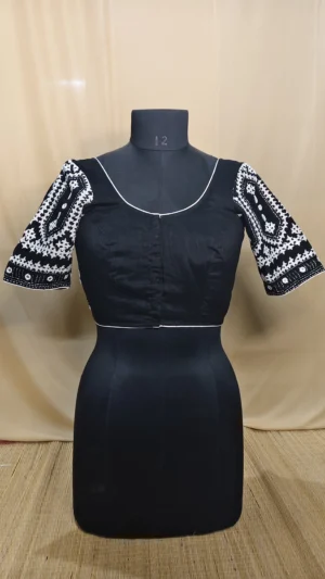 Black White Gujarati Stitch Work Blouse - Elegant Exquisite Blouse