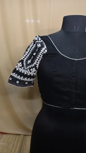 Black White Gujarati Stitch Work Blouse - Elegant Handcrafted Beauty