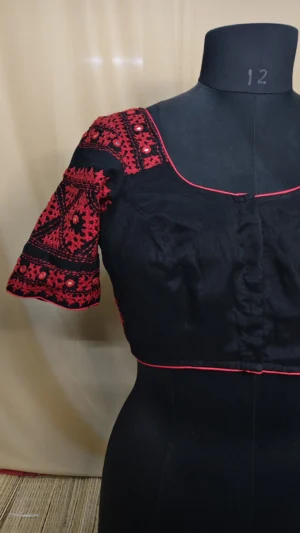 Exquisite Black Red Gujarati Stitch Work Blouse - Elegant