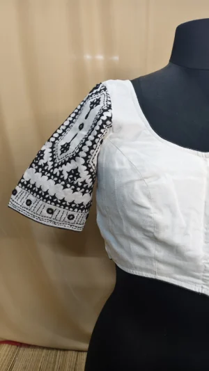 Exquisite White Black Gujarati Stitch Work Blouse – Elegant