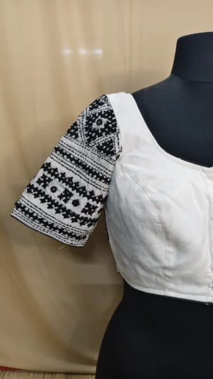 Exquisite White Black Stitch Work Blouse – Elegant Style