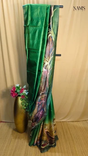 Green Tussar Kantha Saree – Exquisite Elegant Handloom Masterpiece
