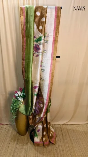 Beige Tussar Festive Kantha Saree