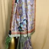 Exquisite Grey Tussar Floral Kantha Saree – Elegant & Unique