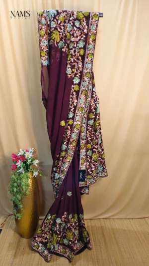 Exquisite Coffee Georgette Floral Saree – Elegant & Unique