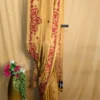 Exquisite Beige Bangalore Silk Gujarati Work Saree with Striking Red Embroidery