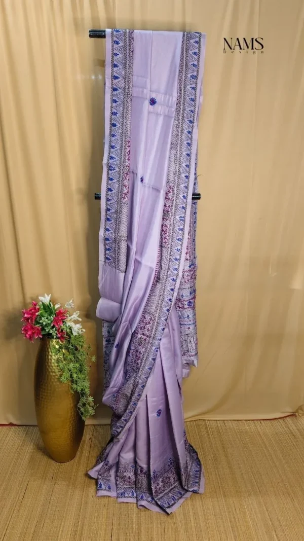Lavender Bangalore Silk Floral Saree - Elegant & Stunning