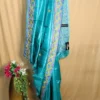 Teal Blue Tussar Gujarati Work Saree - Exquisite Elegance