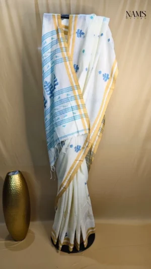 Off White Cotton Saree with A Woven Yellow Border