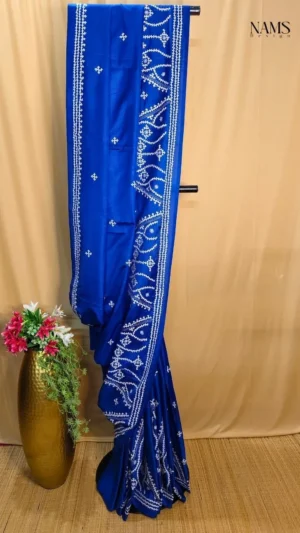 Royal Blue Bangalore Silk Gujarati Work Saree – Exquisite Elegance