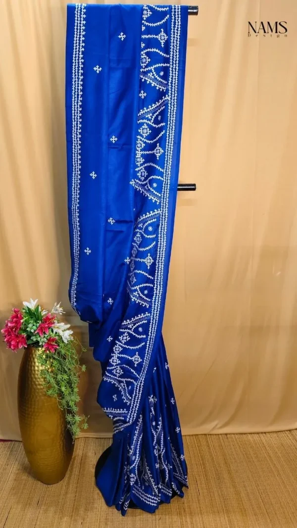 Royal Blue Bangalore Silk Gujarati Work Saree – Exquisite Elegance
