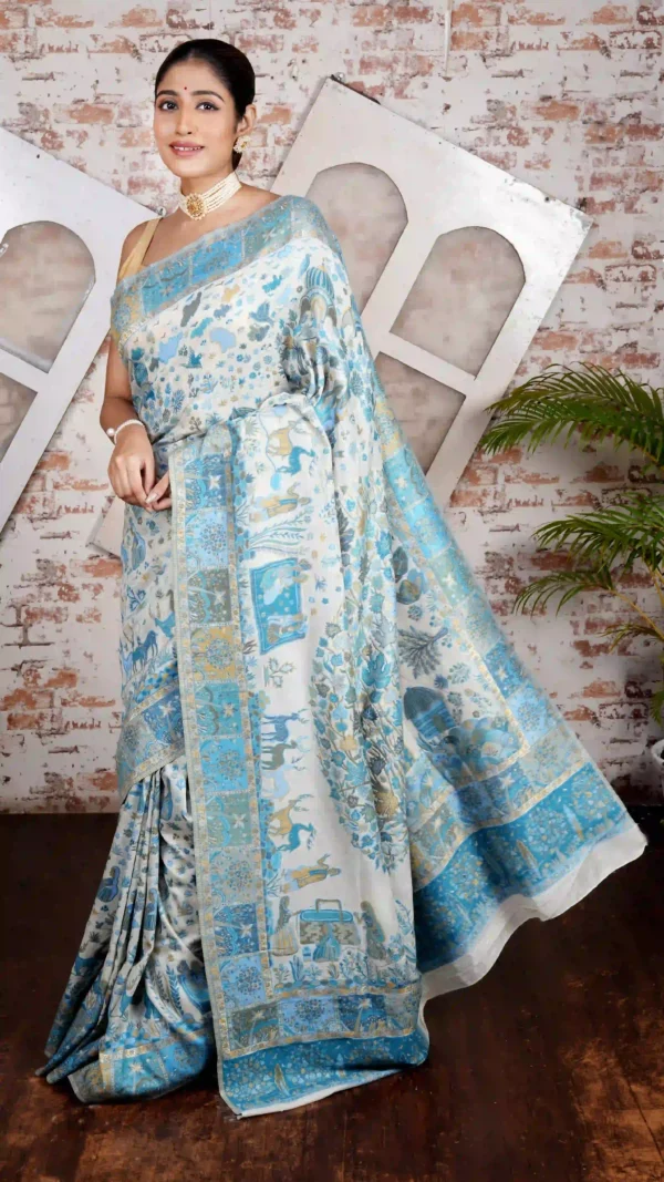 Ethereal Tree of Life Pashmina Kani Silk Saree | 2025 Luxurious Winter Collection