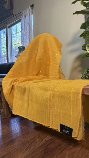 Handwoven Golden Yellow Jamdani Saree in Fine Cotton-Silk Blend