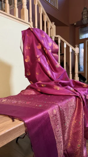 Magenta Glow Minakari Munga Tussar Silk Saree