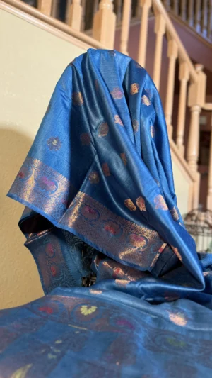 Royal Blue Minakari Munga Tussar Silk Saree