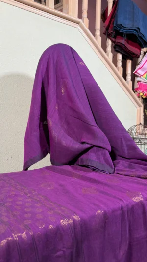 Royal Purple Organic Linen Saree with Bold Zari Work