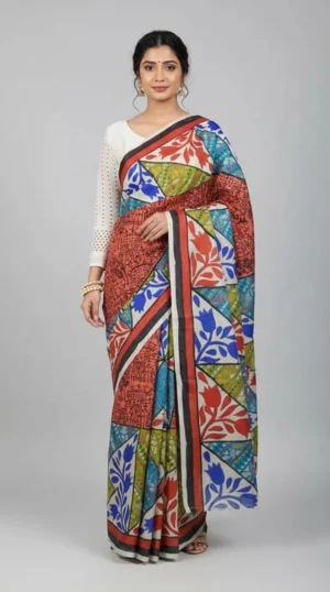 Serene Red Warli Kantha Embroidery Saree