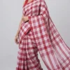 Exquisite Red White Check Cotton Saree