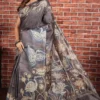 Radiant Grey Pure Tussar Silk Saree with Abstract Kantha Motifs | 2025 Fusion Fiesta Collection