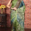 Radiant Green and Blue Pure Tussar Silk Saree with Kantha Embroidery