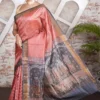 Bright Coral Pink Pure Tussar Silk Saree with Hand-Painted Folk Art and Zari Weave | 2025