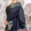 Deep Blue Pure Bishnupuri Katan Silk Saree with Rich Wine and Teal Pallu | 2025