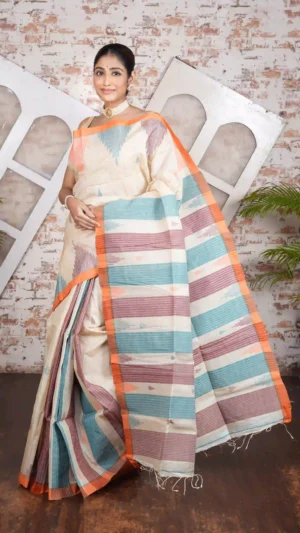 Off-White Pure Handwoven Tussar Silk