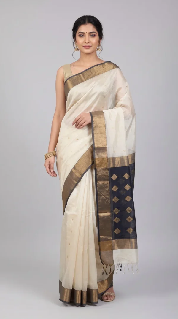 Exquisite Off White Maheswari Zari Saree – Timeless Elegance