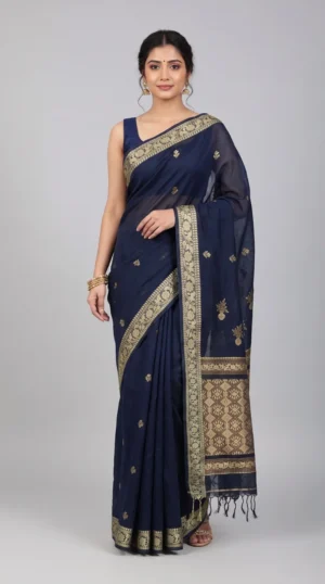 Exquisite Black Cotton Jamdani Saree