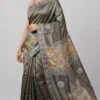 Olive Green Pure Tussar Silk Saree with Batik and Kantha Detailing | 2025 Nams Design Exclusive