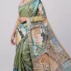 Artistic Green Hand-Painted Pure Tussar Silk Saree | 2025 Nams Design Exclusive