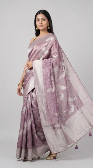 Purple Contemporary Designer Organza Saree with Zari Border | 2025 Winter Festive