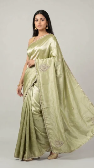 Soft Green Contemporary Saree with Designer Stone Work | 2025 Festive Collection