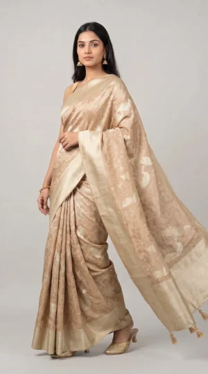 Champagne Gold Contemporary Designer Organza Saree with Zari Border | 2025 Winter Festive