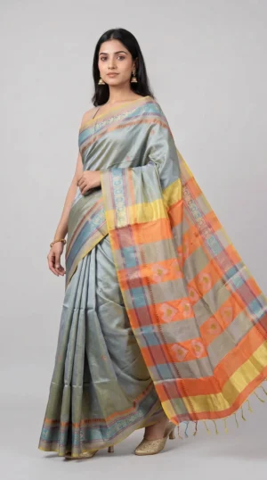 Pastel Green Pure Bishnupuri Katan Silk Saree with Vibrant Pallu | 2025