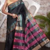 Elegant Black Katan Silk Saree with Deep Pink and Zari Woven Pallu